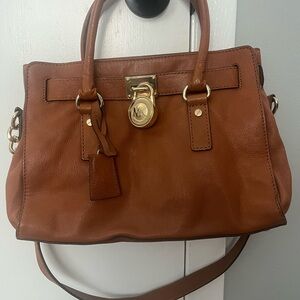 Michael Kors Brown Satchel with Gold Lock and Tassels